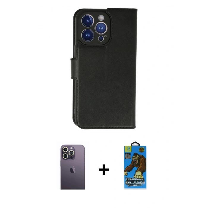 MARSİLYAN™- iPhone 13 Pro Max Kılıf Siluet Işık Serisi - Siyah 18D Cam Ekran Koruyucu + Neon Fosforlu Kamera Lens - BZ