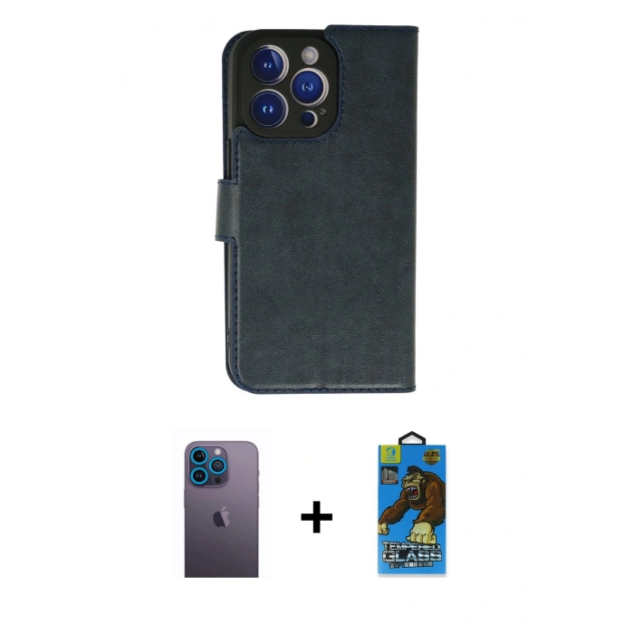 MARSİLYAN™- iPhone 13 Pro Max Kılıf Siluet Işık Serisi - Siyah 18D Cam Ekran Koruyucu + Neon Fosforlu Kamera Lens - MI