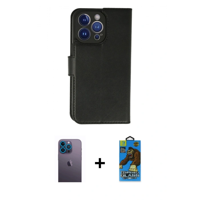 MARSİLYAN™- iPhone 13 Pro Max Kılıf Siluet Işık Serisi - Siyah 18D Cam Ekran Koruyucu + Neon Fosforlu Kamera Lens - MI