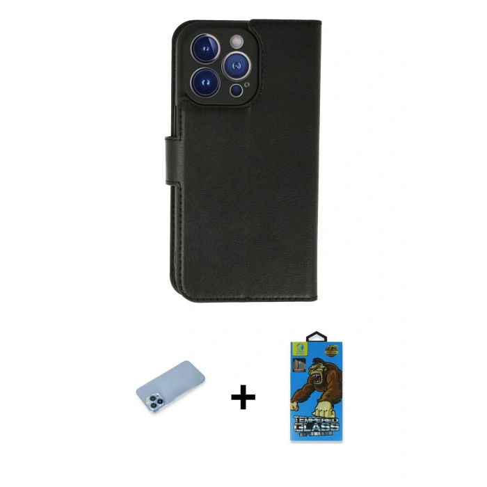 MARSİLYAN™- iPhone 13 Pro Max Kılıf Siluet Işık Serisi - Siyah 18D Cam Ekran Koruyucu + Shine Kamera Lens Koruma Cam - MI
