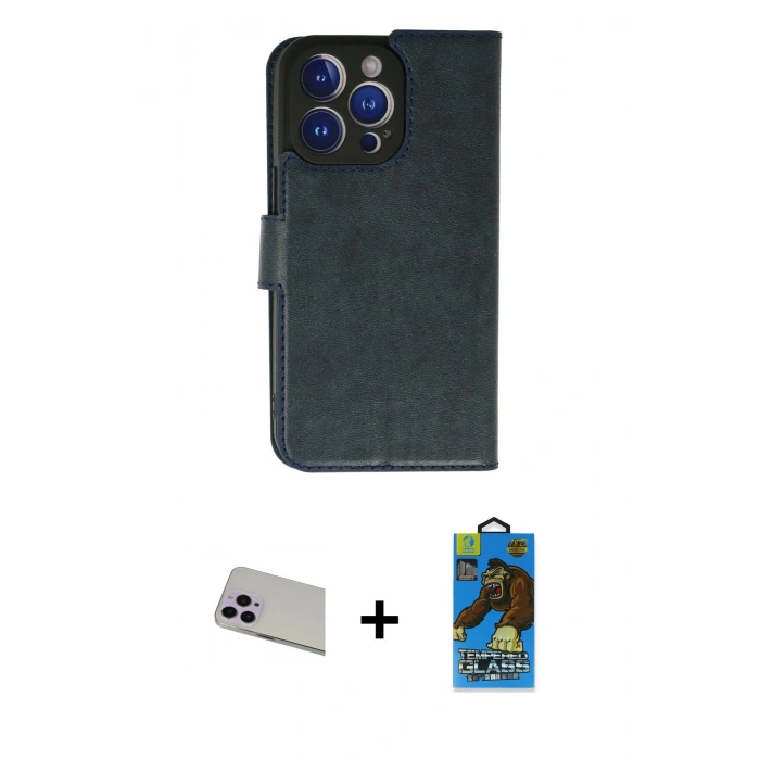 MARSİLYAN™- iPhone 13 Pro Max Kılıf Siluet Işık Serisi - Siyah 18D Cam Ekran Koruyucu + Rainbow Kamera Lens Koruma Cam - MR