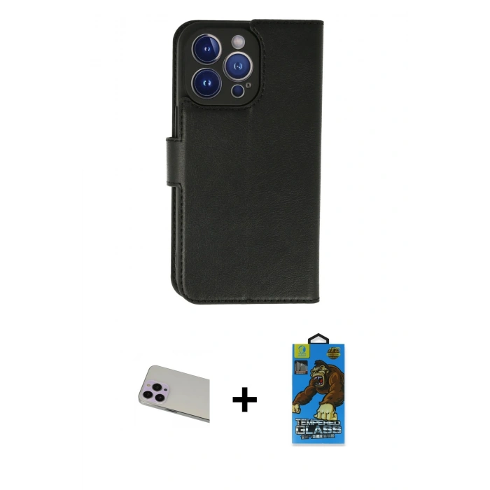 MARSİLYAN™- iPhone 13 Pro Max Kılıf Siluet Işık Serisi - Siyah 18D Cam Ekran Koruyucu + Rainbow Kamera Lens Koruma Cam - MR