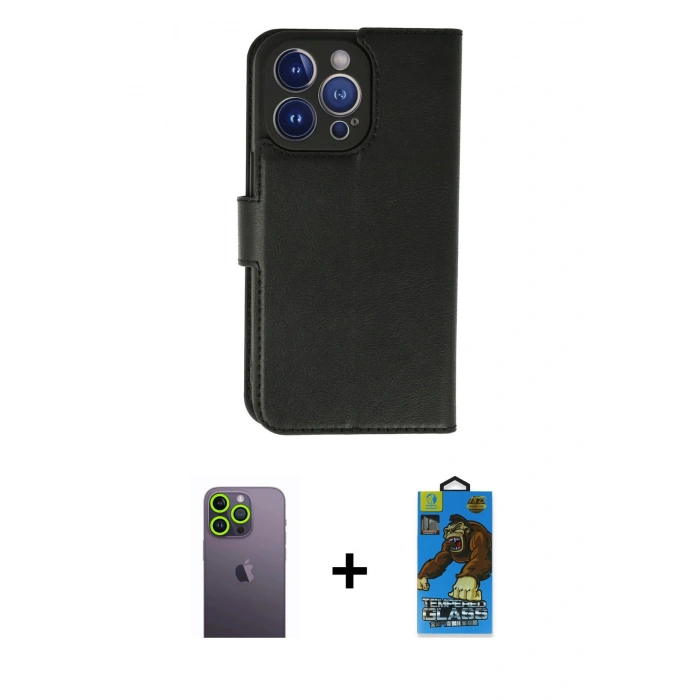 MARSİLYAN™- iPhone 13 Pro Max Kılıf Siluet Işık Serisi - Siyah 18D Cam Ekran Koruyucu + Neon Fosforlu Kamera Lens - YL