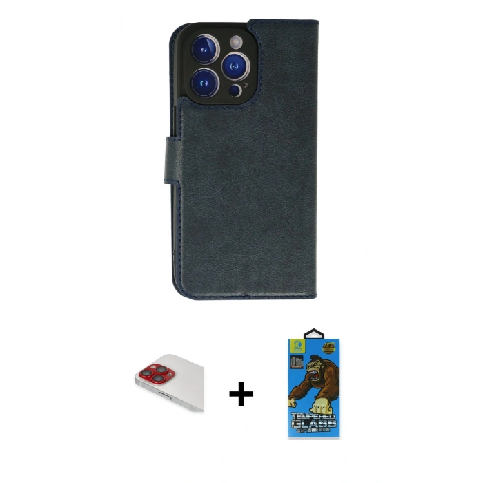 MARSİLYAN™- iPhone 13 Pro Max Kılıf Siluet Işık Serisi - Siyah 18D Cam Ekran Koruyucu + Pers Alüminyum Kamera Lens - KI