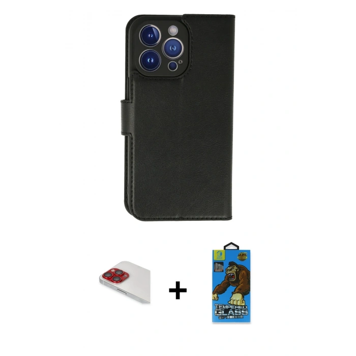 MARSİLYAN™- iPhone 13 Pro Max Kılıf Siluet Işık Serisi - Siyah 18D Cam Ekran Koruyucu + Pers Alüminyum Kamera Lens - KI