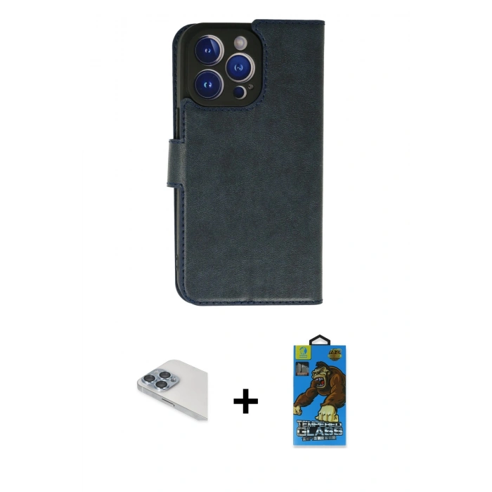 MARSİLYAN™- iPhone 13 Pro Max Kılıf Siluet Işık Serisi - Siyah 18D Cam Ekran Koruyucu + Pers Alüminyum Kamera Lens - SABE