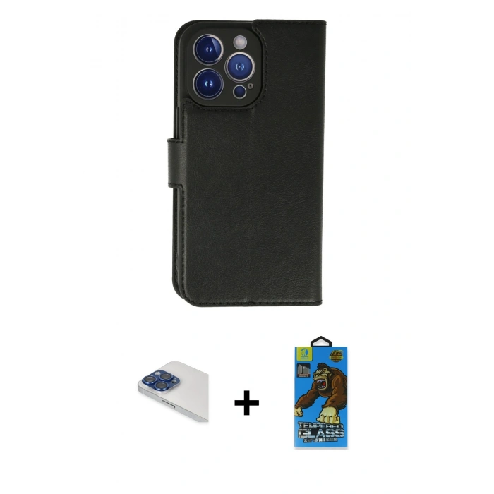 MARSİLYAN™- iPhone 13 Pro Max Kılıf Siluet Işık Serisi - Siyah 18D Cam Ekran Koruyucu + Pers Alüminyum Kamera Lens - LT