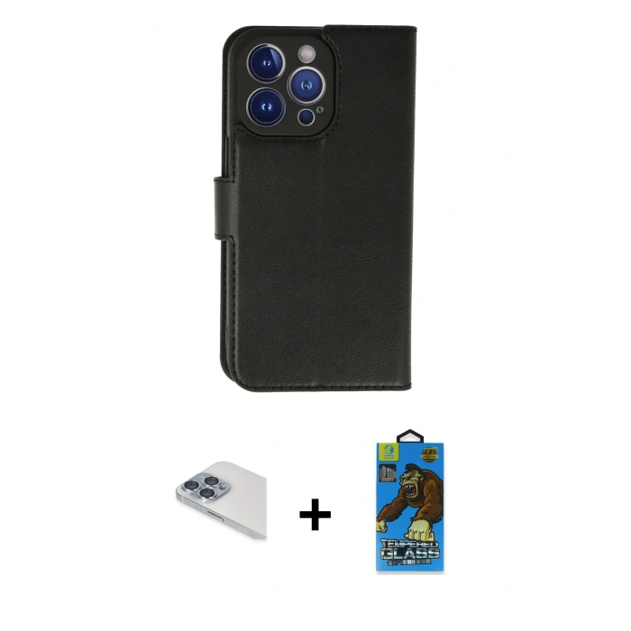 MARSİLYAN™- iPhone 13 Pro Max Kılıf Siluet Işık Serisi - Siyah 18D Cam Ekran Koruyucu + Pers Alüminyum Kamera Lens - SABE