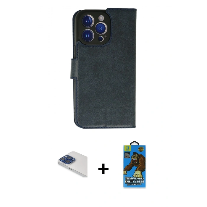 MARSİLYAN™- iPhone 13 Pro Max Kılıf Siluet Işık Serisi - Siyah 18D Cam Ekran Koruyucu + Pers Alüminyum Kamera Lens - LT