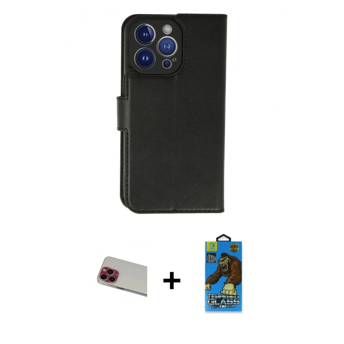 MARSİLYAN™- iPhone 13 Pro Max Kılıf Siluet Işık Serisi - Siyah 18D Cam Ekran Koruyucu + Rainbow Kamera Lens Koruma Cam - KI
