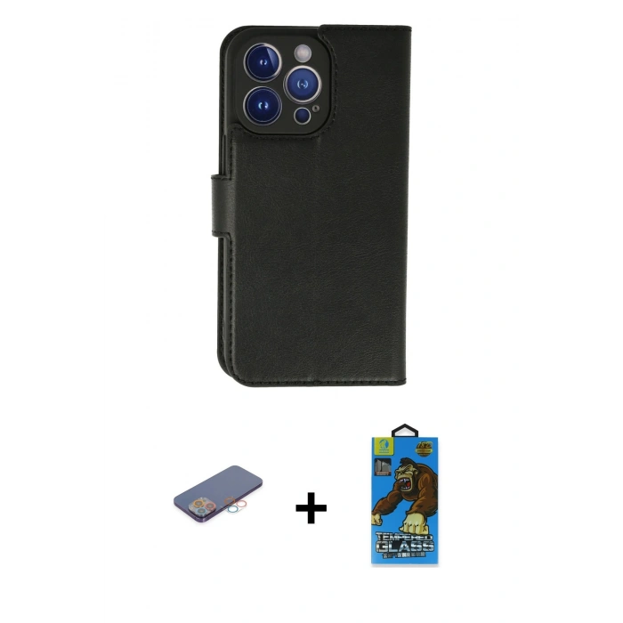 MARSİLYAN™- iPhone 13 Pro Max Kılıf Siluet Işık Serisi - Siyah 18D Cam Ekran Koruyucu + Renkli Kamera Lens Koruma Cam - PE