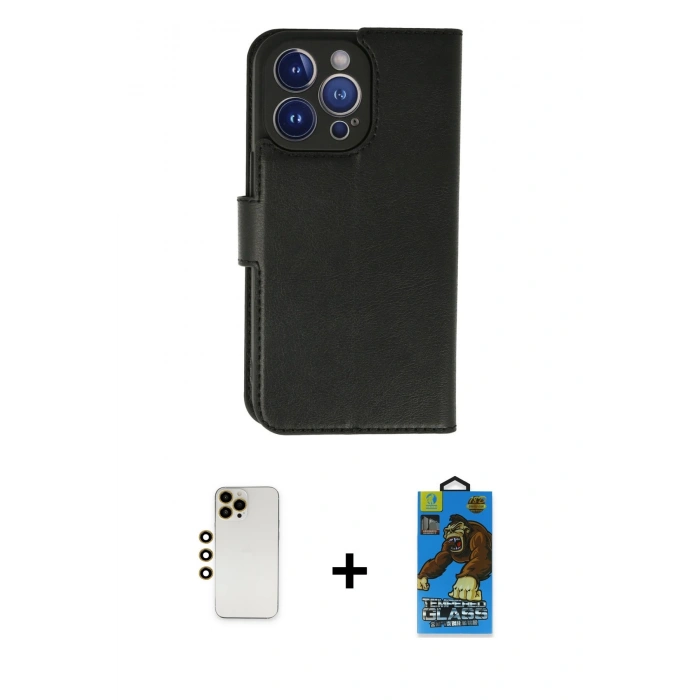 MARSİLYAN™- iPhone 13 Pro Max Kılıf Siluet Işık Serisi - Siyah 18D Cam Ekran Koruyucu + Shine Kamera Lens - GD