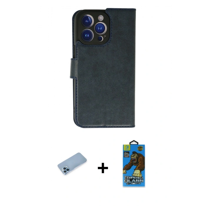 MARSİLYAN™- iPhone 13 Pro Max Kılıf Siluet Işık Serisi - Siyah 18D Cam Ekran Koruyucu + Shine Kamera Lens Koruma Cam - MI