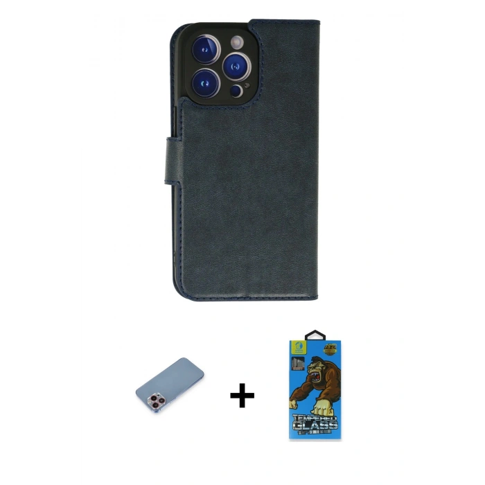 MARSİLYAN™- iPhone 13 Pro Max Kılıf Siluet Işık Serisi - Siyah 18D Cam Ekran Koruyucu + Shine Kamera Lens Koruma Cam - PE