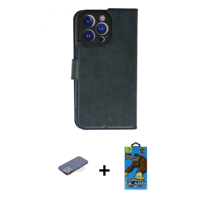 MARSİLYAN™- iPhone 13 Pro Max Kılıf Siluet Işık Serisi - Siyah 18D Cam Ekran Koruyucu + Renkli Kamera Lens Koruma Cam - YL