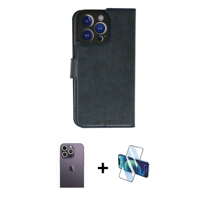 MARSİLYAN™- iPhone 13 Pro Max Kılıf Siluet Işık Serisi - Siyah 3D Antistatik Cam Ekran Koruyucu + Neon Fosforlu Kamera Lens - BZ