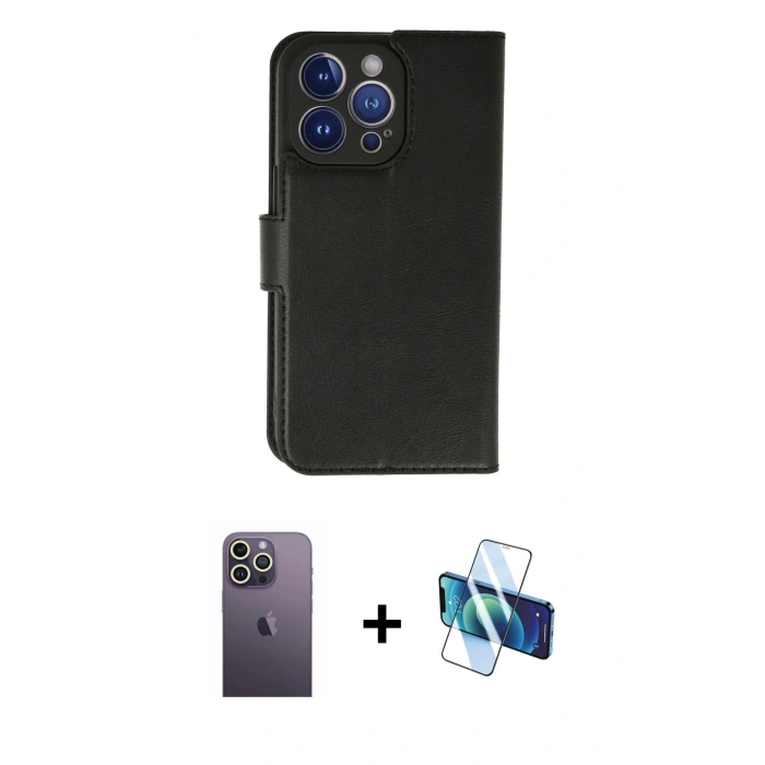 MARSİLYAN™- iPhone 13 Pro Max Kılıf Siluet Işık Serisi - Siyah 3D Antistatik Cam Ekran Koruyucu + Neon Fosforlu Kamera Lens - BZ