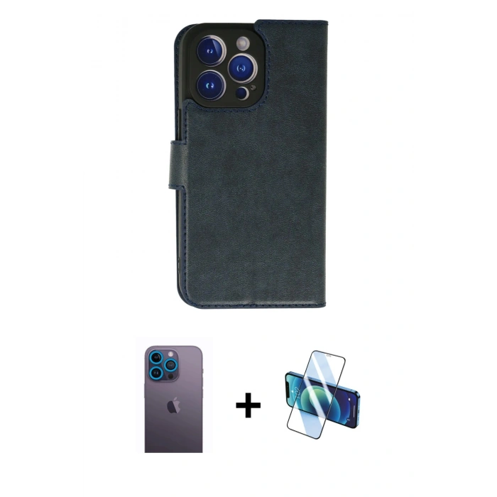MARSİLYAN™- iPhone 13 Pro Max Kılıf Siluet Işık Serisi - Siyah 3D Antistatik Cam Ekran Koruyucu + Neon Fosforlu Kamera Lens - MI