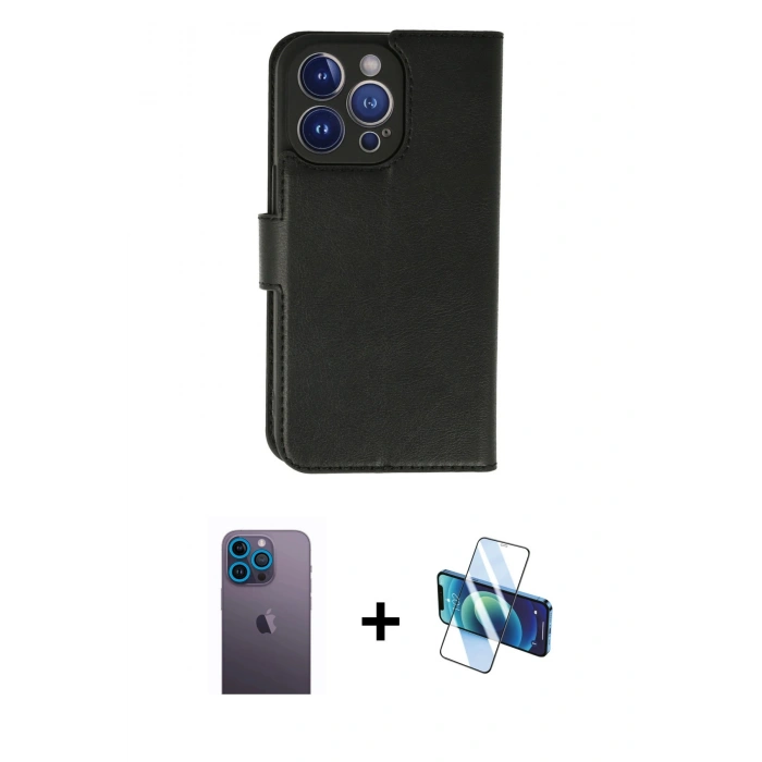 MARSİLYAN™- iPhone 13 Pro Max Kılıf Siluet Işık Serisi - Siyah 3D Antistatik Cam Ekran Koruyucu + Neon Fosforlu Kamera Lens - MI