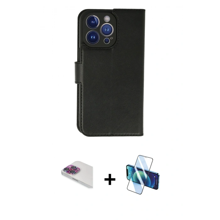 MARSİLYAN™- iPhone 13 Pro Max Kılıf Siluet Işık Serisi - Siyah 3D Antistatik Cam Ekran Koruyucu + Pers Alüminyum Kamera Lens - GI