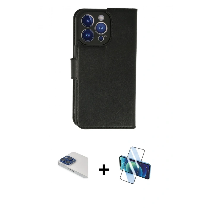 MARSİLYAN™- iPhone 13 Pro Max Kılıf Siluet Işık Serisi - Siyah 3D Antistatik Cam Ekran Koruyucu + Pers Alüminyum Kamera Lens - LT