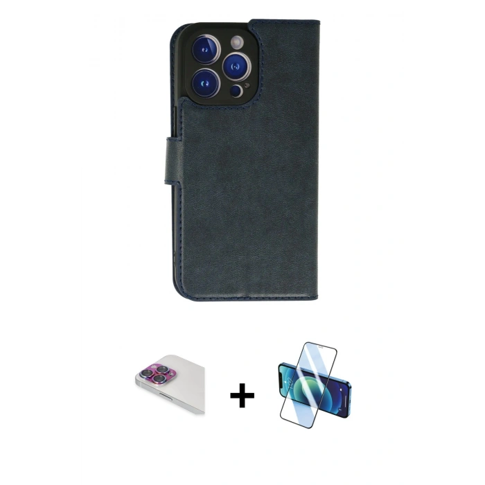 MARSİLYAN™- iPhone 13 Pro Max Kılıf Siluet Işık Serisi - Siyah 3D Antistatik Cam Ekran Koruyucu + Pers Alüminyum Kamera Lens - GI