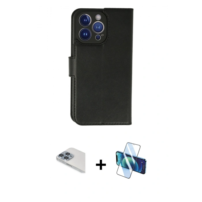 MARSİLYAN™- iPhone 13 Pro Max Kılıf Siluet Işık Serisi - Siyah 3D Antistatik Cam Ekran Koruyucu + Pers Alüminyum Kamera Lens - SABE