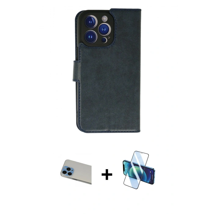 MARSİLYAN™- iPhone 13 Pro Max Kılıf Siluet Işık Serisi - Siyah 3D Antistatik Cam Ekran Koruyucu + Rainbow Kamera Lens Koruma Cam - MI