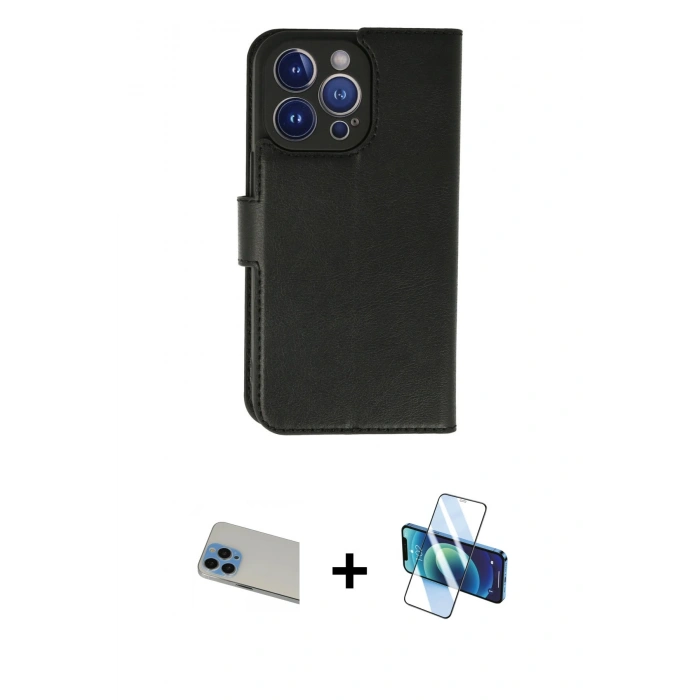 MARSİLYAN™- iPhone 13 Pro Max Kılıf Siluet Işık Serisi - Siyah 3D Antistatik Cam Ekran Koruyucu + Rainbow Kamera Lens Koruma Cam - MI