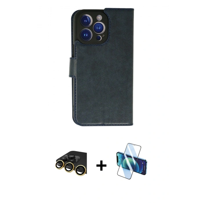 MARSİLYAN™- iPhone 13 Pro Max Kılıf Siluet Işık Serisi - Siyah 3D Antistatik Cam Ekran Koruyucu + Raze Metal Kamera Lens - GD