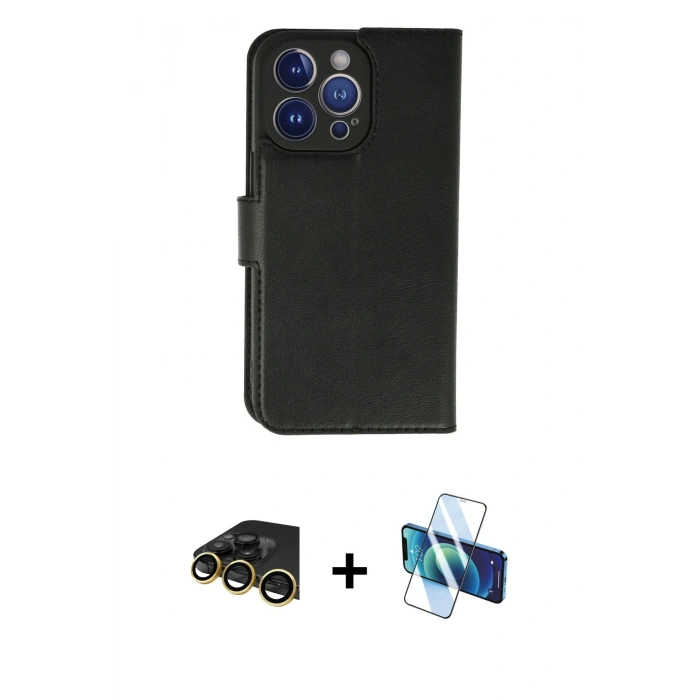MARSİLYAN™- iPhone 13 Pro Max Kılıf Siluet Işık Serisi - Siyah 3D Antistatik Cam Ekran Koruyucu + Raze Metal Kamera Lens - GD