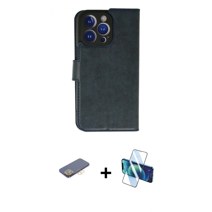 MARSİLYAN™- iPhone 13 Pro Max Kılıf Siluet Işık Serisi - Siyah 3D Antistatik Cam Ekran Koruyucu + Renkli Kamera Lens Koruma Cam - SI