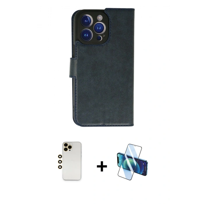 MARSİLYAN™- iPhone 13 Pro Max Kılıf Siluet Işık Serisi - Siyah 3D Antistatik Cam Ekran Koruyucu + Shine Kamera Lens - GD