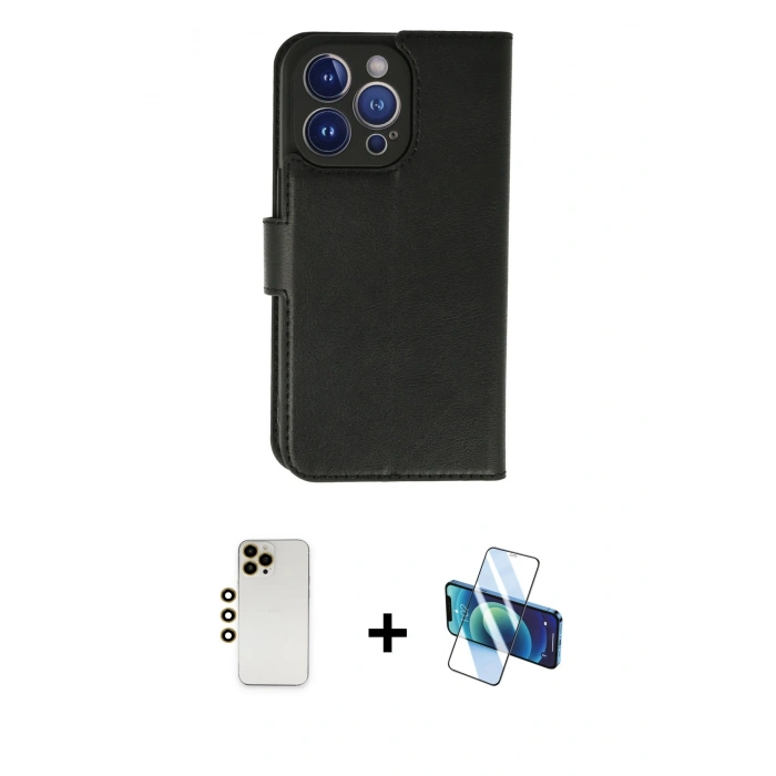 MARSİLYAN™- iPhone 13 Pro Max Kılıf Siluet Işık Serisi - Siyah 3D Antistatik Cam Ekran Koruyucu + Shine Kamera Lens - GD