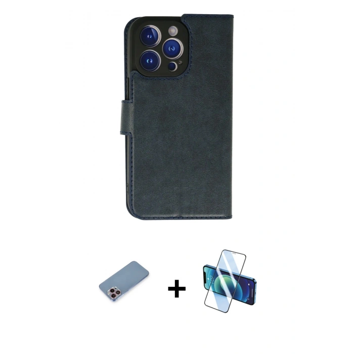 MARSİLYAN™- iPhone 13 Pro Max Kılıf Siluet Işık Serisi - Siyah 3D Antistatik Cam Ekran Koruyucu + Shine Kamera Lens Koruma Cam - PE
