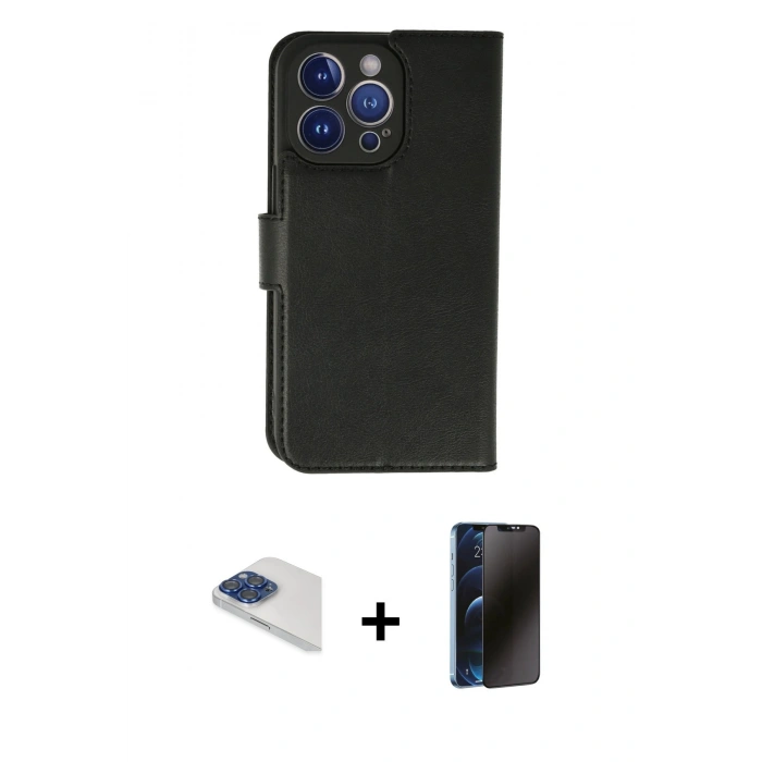MARSİLYAN™- iPhone 13 Pro Max Kılıf Siluet Işık Serisi - Siyah 3D Antistatik Hayalet Cam Ekran Koruyucu + Pers Alüminyum Kamera Lens - LT