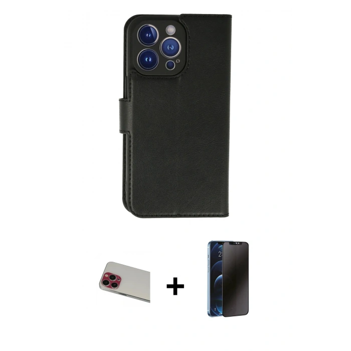 MARSİLYAN™- iPhone 13 Pro Max Kılıf Siluet Işık Serisi - Siyah 3D Antistatik Hayalet Cam Ekran Koruyucu + Rainbow Kamera Lens Koruma Cam - KI