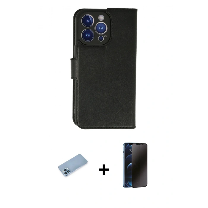 MARSİLYAN™- iPhone 13 Pro Max Kılıf Siluet Işık Serisi - Siyah 3D Antistatik Hayalet Cam Ekran Koruyucu + Shine Kamera Lens Koruma Cam - MI