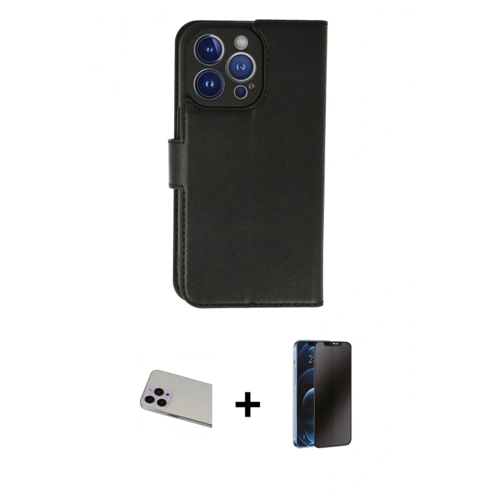 MARSİLYAN™- iPhone 13 Pro Max Kılıf Siluet Işık Serisi - Siyah 3D Antistatik Hayalet Cam Ekran Koruyucu + Rainbow Kamera Lens Koruma Cam - MR