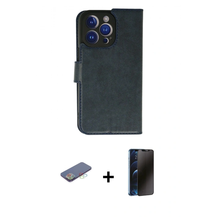 MARSİLYAN™- iPhone 13 Pro Max Kılıf Siluet Işık Serisi - Siyah 3D Antistatik Hayalet Cam Ekran Koruyucu + Renkli Kamera Lens Koruma Cam - MI