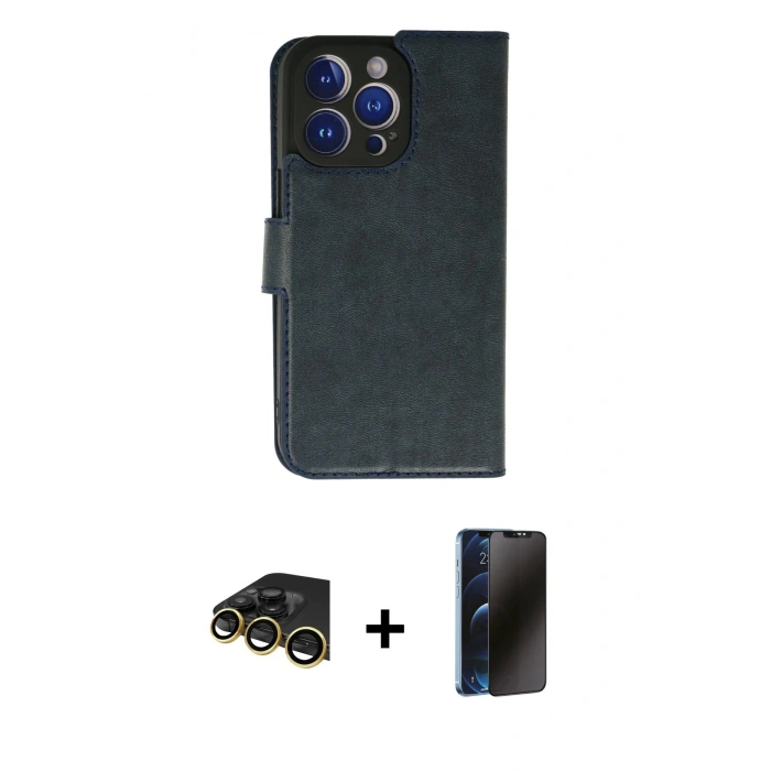 MARSİLYAN™- iPhone 13 Pro Max Kılıf Siluet Işık Serisi - Siyah 3D Antistatik Hayalet Cam Ekran Koruyucu + Raze Metal Kamera Lens - GD