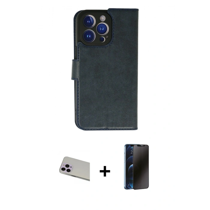 MARSİLYAN™- iPhone 13 Pro Max Kılıf Siluet Işık Serisi - Siyah 3D Antistatik Hayalet Cam Ekran Koruyucu + Rainbow Kamera Lens Koruma Cam - MR