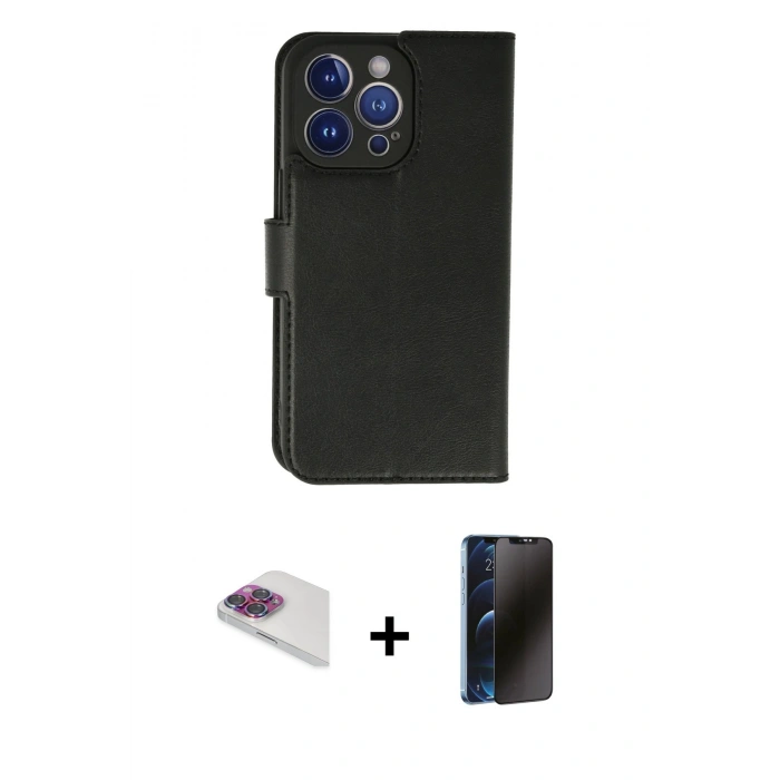 MARSİLYAN™- iPhone 13 Pro Max Kılıf Siluet Işık Serisi - Siyah 3D Antistatik Hayalet Cam Ekran Koruyucu + Pers Alüminyum Kamera Lens - GI