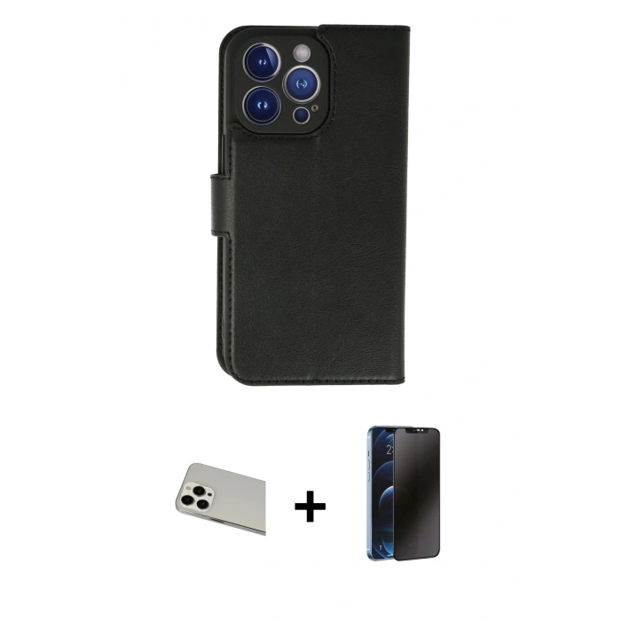 MARSİLYAN™- iPhone 13 Pro Max Kılıf Siluet Işık Serisi - Siyah 3D Antistatik Hayalet Cam Ekran Koruyucu + Rainbow Kamera Lens Koruma Cam - BZ