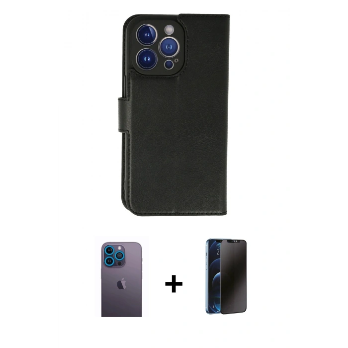 MARSİLYAN™- iPhone 13 Pro Max Kılıf Siluet Işık Serisi - Siyah 3D Antistatik Hayalet Cam Ekran Koruyucu + Neon Fosforlu Kamera Lens - MI
