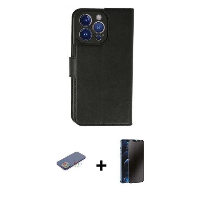 MARSİLYAN™- iPhone 13 Pro Max Kılıf Siluet Işık Serisi - Siyah 3D Antistatik Hayalet Cam Ekran Koruyucu + Renkli Kamera Lens Koruma Cam - MI