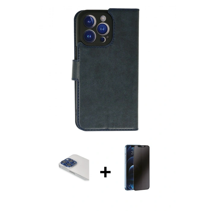 MARSİLYAN™- iPhone 13 Pro Max Kılıf Siluet Işık Serisi - Siyah 3D Antistatik Hayalet Cam Ekran Koruyucu + Pers Alüminyum Kamera Lens - LT
