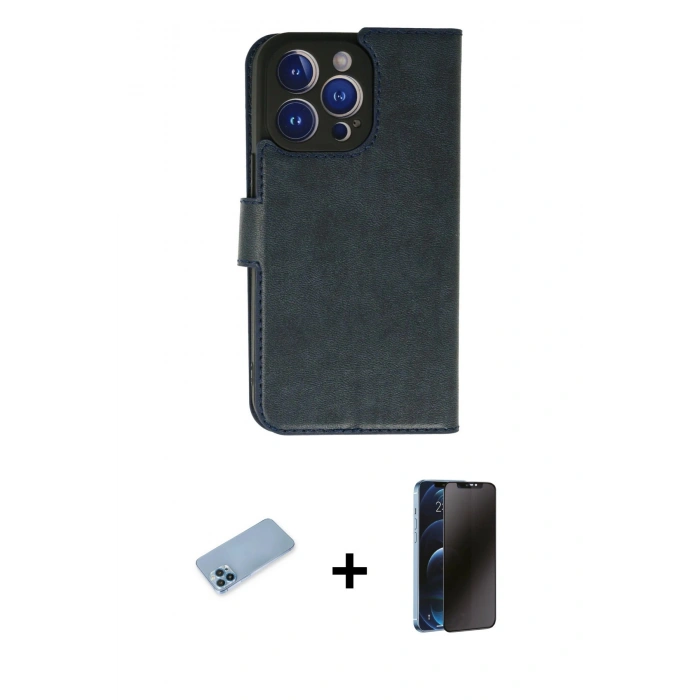 MARSİLYAN™- iPhone 13 Pro Max Kılıf Siluet Işık Serisi - Siyah 3D Antistatik Hayalet Cam Ekran Koruyucu + Shine Kamera Lens Koruma Cam - MI