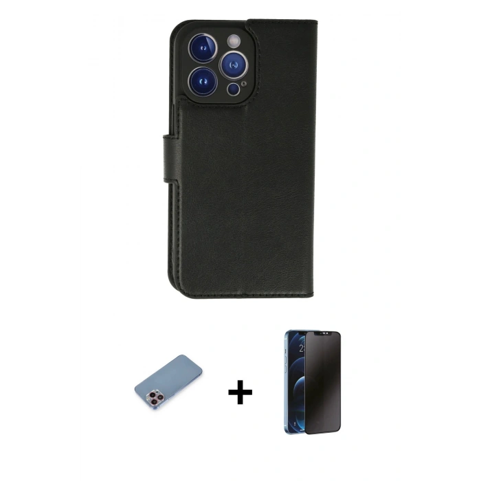 MARSİLYAN™- iPhone 13 Pro Max Kılıf Siluet Işık Serisi - Siyah 3D Antistatik Hayalet Cam Ekran Koruyucu + Shine Kamera Lens Koruma Cam - PE