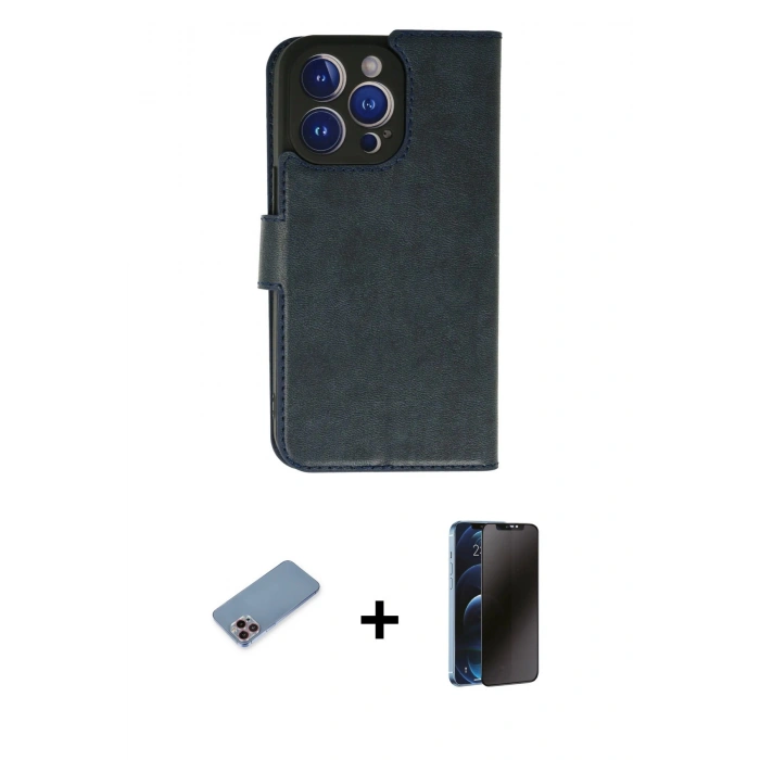 MARSİLYAN™- iPhone 13 Pro Max Kılıf Siluet Işık Serisi - Siyah 3D Antistatik Hayalet Cam Ekran Koruyucu + Shine Kamera Lens Koruma Cam - PE